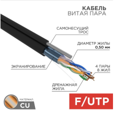 Кабель 01-0144 FTP 4PR 24 AWG CAT 5e 305 м, OUTDOOR+ТРОС*1 REXANT