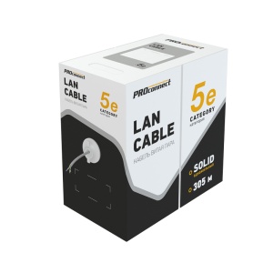 Кабель витая пара UTP 4PR 24AWG, CCA, CAT5e, PVC, внутренний, серый, бухта 305 м PROconnect