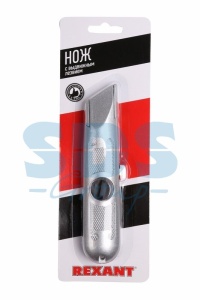 Нож с трапециевидным выдвижным лезвием REXANT, винтовой фиксатор лезвия
